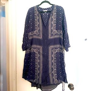 Navy Bohemian Indian Printed Drawstring Dress